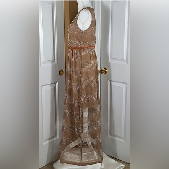 NWT Med A'Reve Striped Net Crocheted Maxi Sundress w/ Crocheted Neckline & Belt - Picture 8 of 16